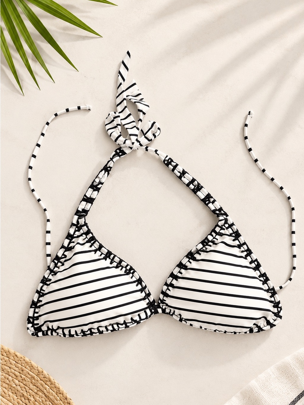Bar III Black & White Striped Triangle Bikini Top with Tie